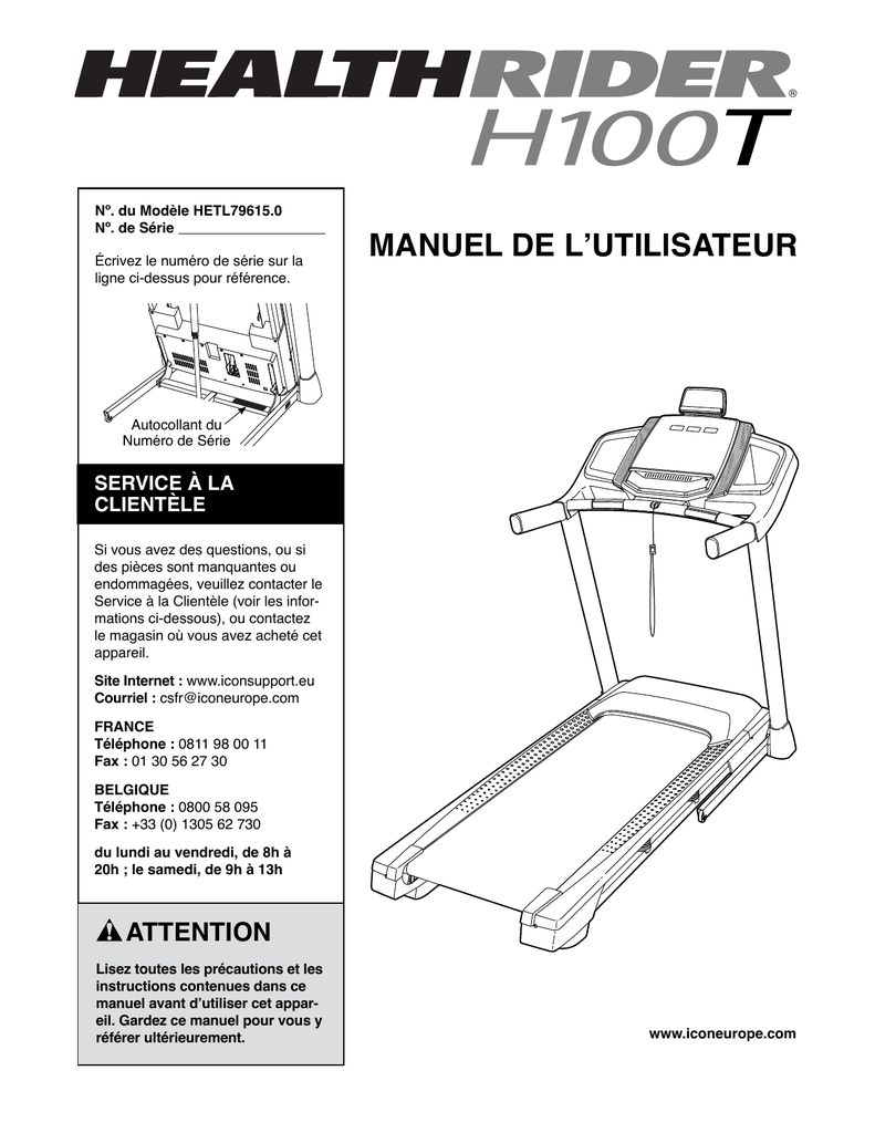 HealthRider HETL79615 H100T User manual | Manualzz