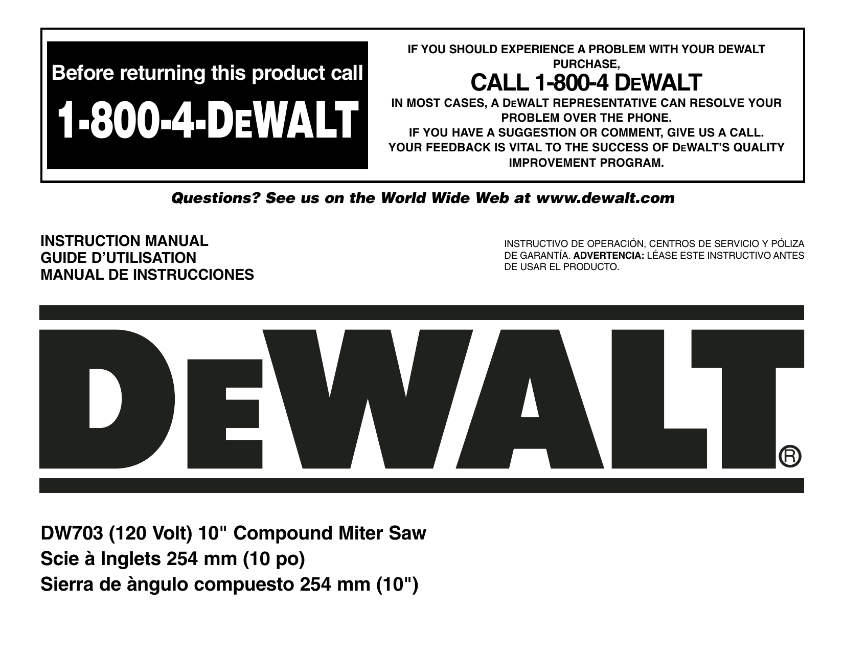 DeWalt DW703 Instruction manual | Manualzz
