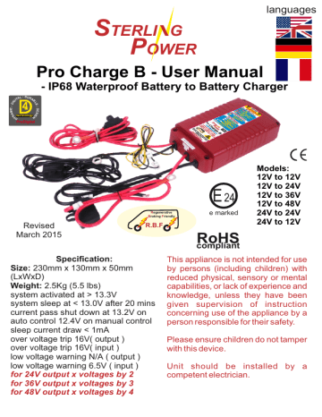 Sterling Power Chargers Pro Charge B BBW1224 Installation Instructions ...