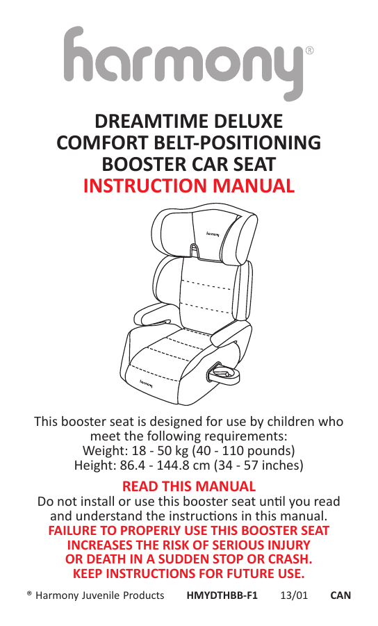 Harmony Instruction manual dreamtime deluxe comfort belt