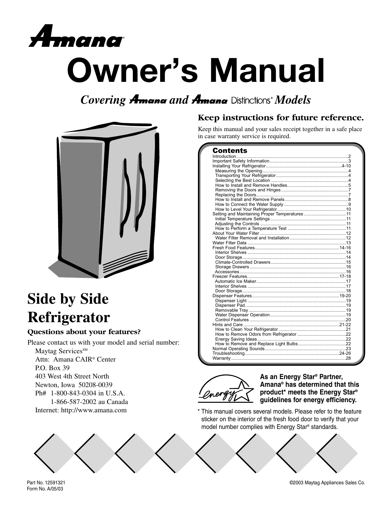 Amana Refrigerator Repair Manual ARS2667BB Manualzz