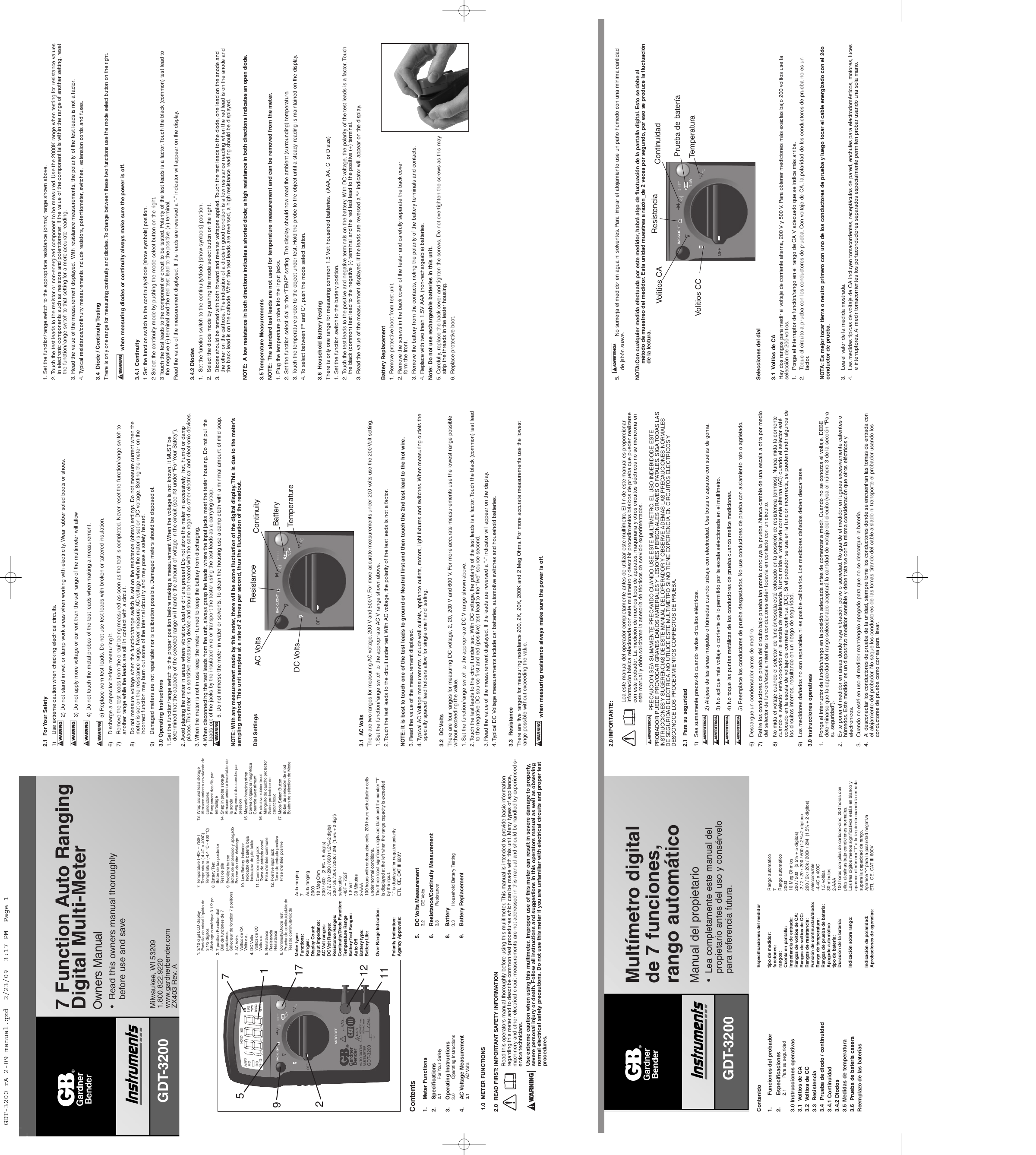 Sperry Instruments DM6200 Multímetro digital, 4 funciones, pruebas 500 V CA  y 600 V CC, resistencia y batería, 14 rango manual, 1 / Ea.