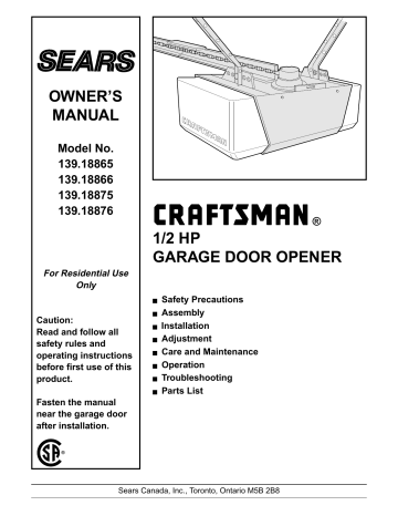 Craftsman 1 2 Hp Garage Door Opener Manual 41a4315 6a | Dandk Organizer