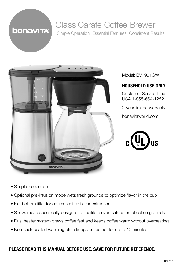 Bonavita 8 cup Thermal Coffeemaker BV1800SS