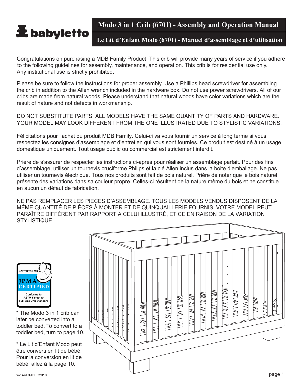 Modo 3 In 1 Crib 6701 Assembly And Operation Manualzz