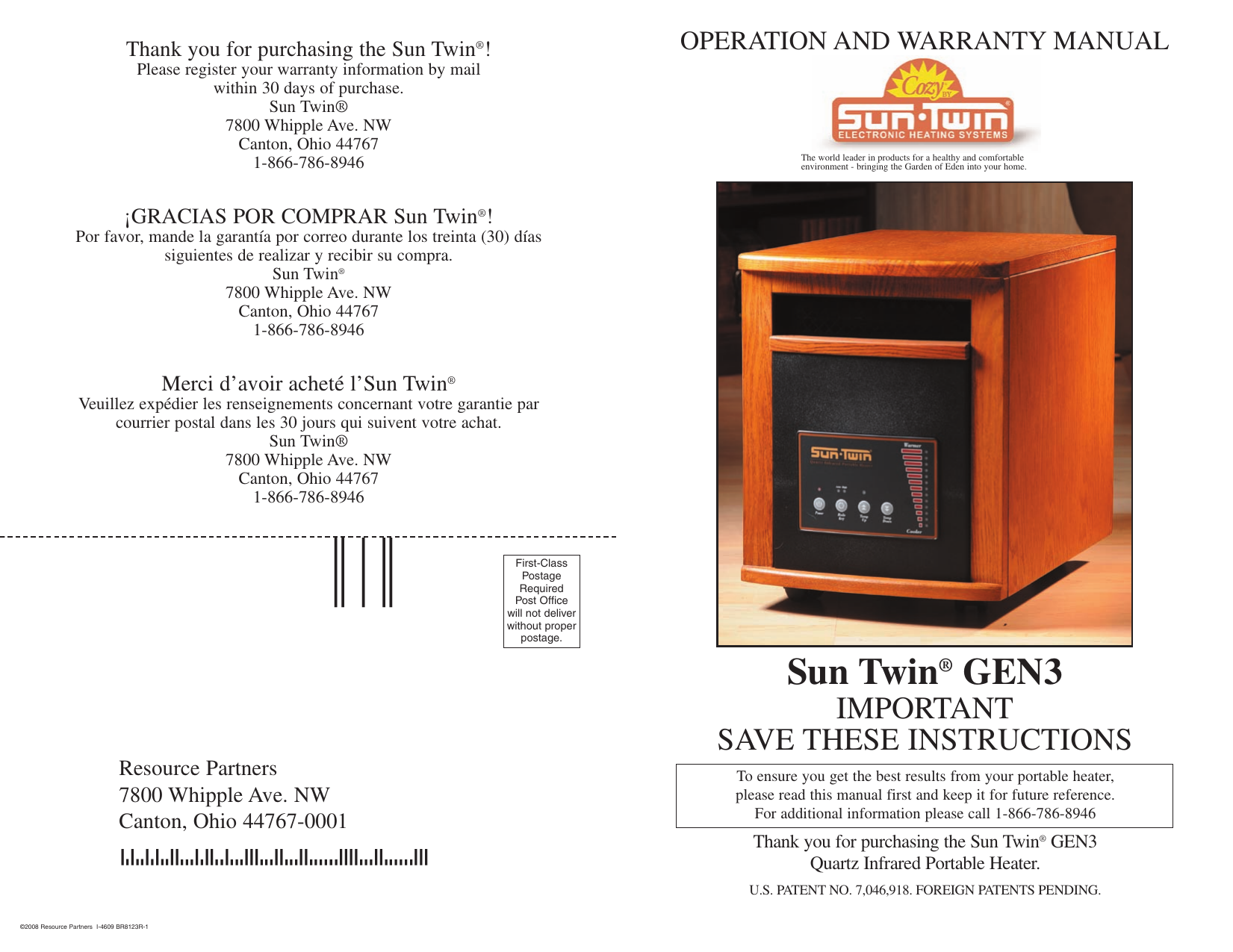 EdenPURE SunTwin STWGEN3 Product Manual | Manualzz