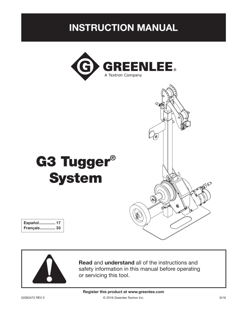 Greenlee G3 Tugger User manual Manualzz