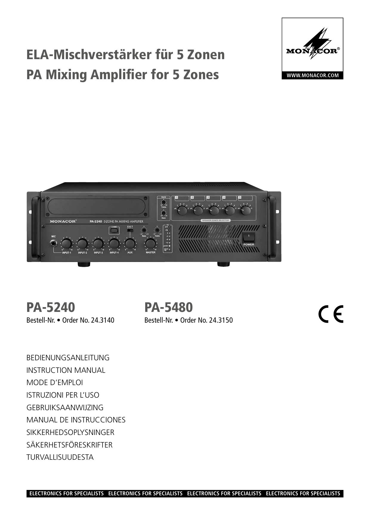 Monacor PA 5480 Instruction Manual Manualzz