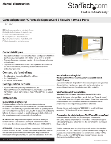 Manuel d`Instruction Carte Adaptateur PC Portable | Manualzz