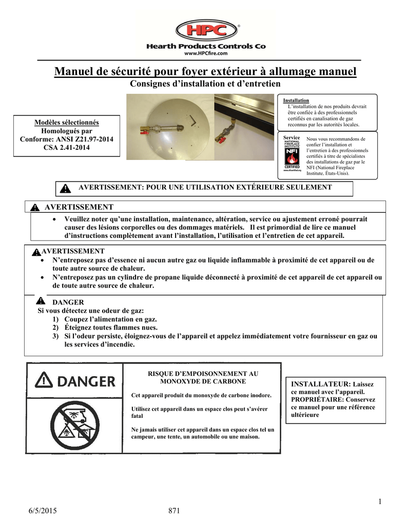 Manuel De Securite Pour Foyer Exterieur A Allumage Manuel Manualzz