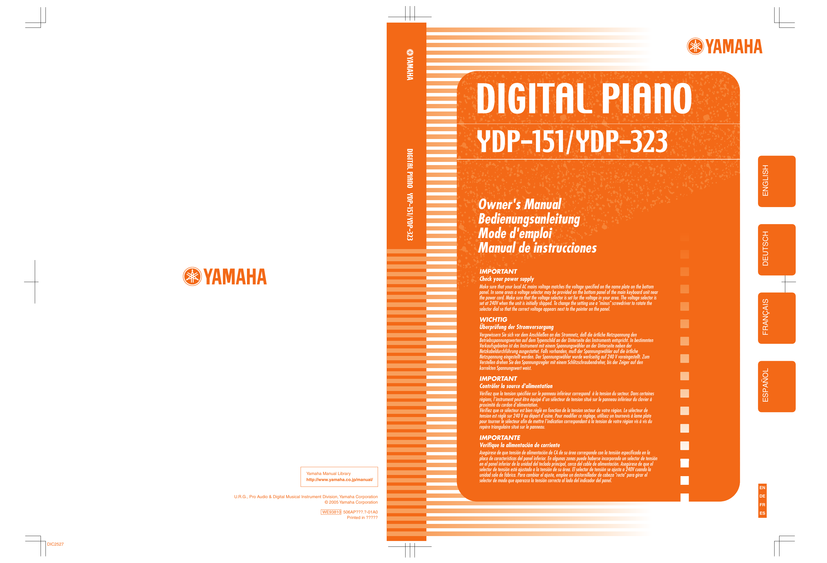 Yamaha YDP323 Electronic Keyboard User manual Manualzz