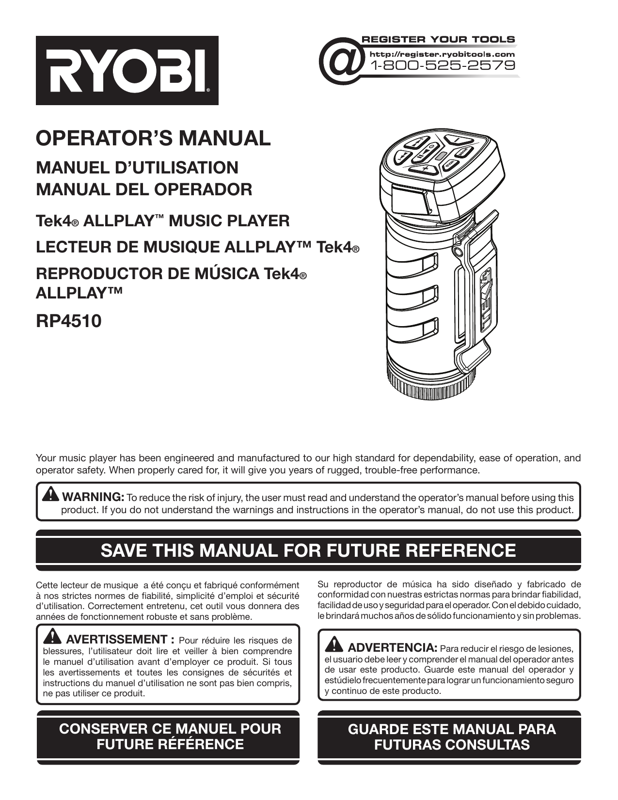 RYOBI P4510 18V ONE+ Power Scrubber Owner Manual | Manualzz