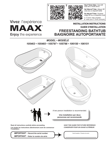 Maax 105797 000 002 100 Installation, Installation Instructions For Maax Bathtub