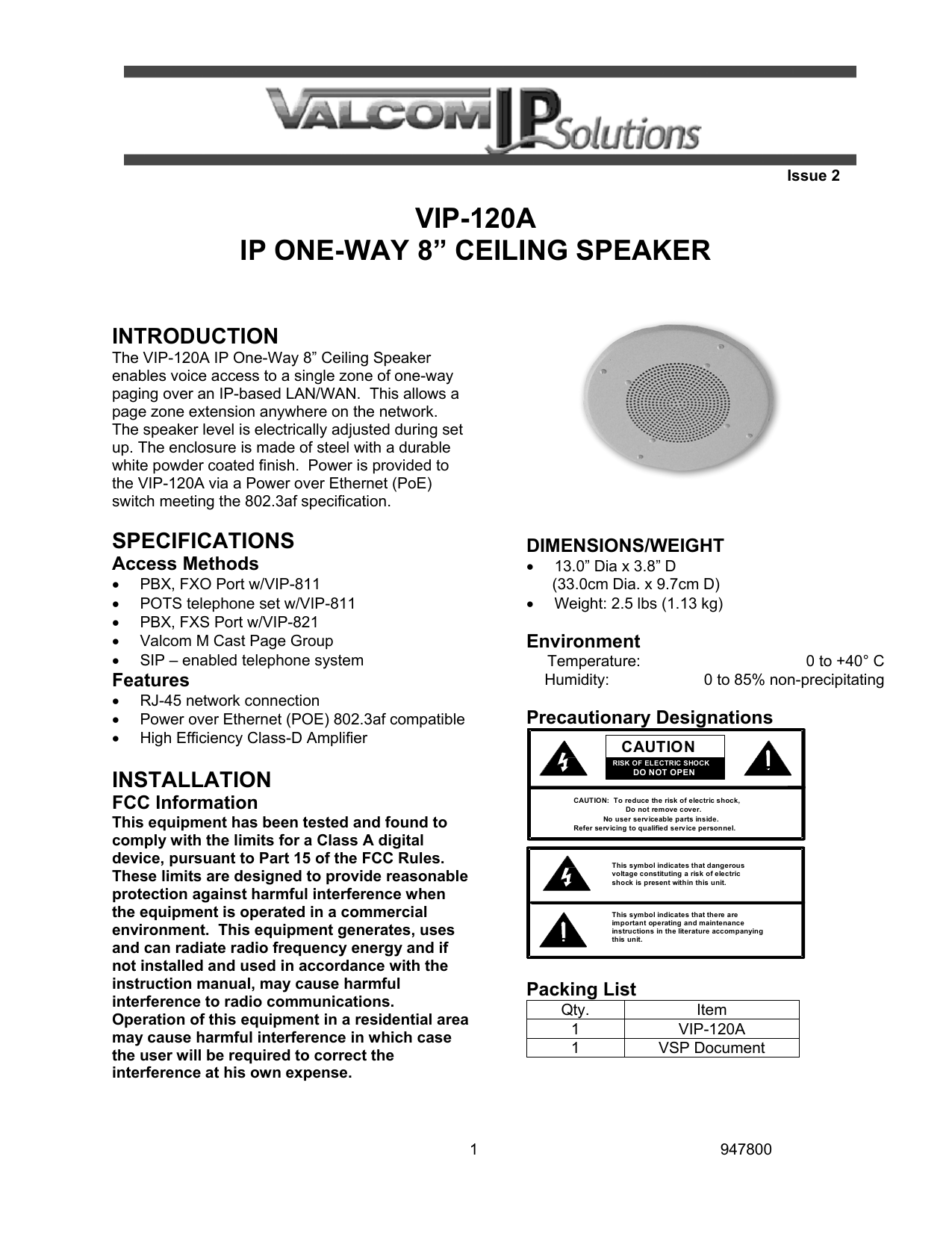 Vip 120a Ip One Way 8 Ceiling Speaker Manualzz Com