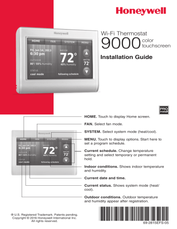 Honeywell TH9320WF5003 WiFi 9000 Color Touchscreen, 3 Stage Heat / 2 ...