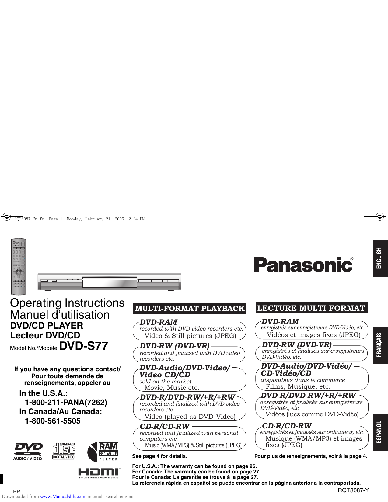 Panasonic DVDS77 Operating Instructions Manual Manualzz
