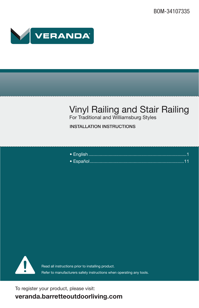 Stair Railing Bracket Vinyl Line Kit 4-Pc For Use With Traditional Williamsburg 
