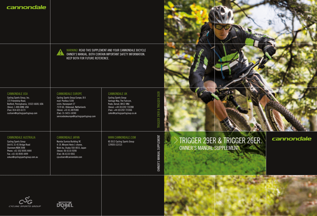Cannondale Trigger 20122013 El manual del propietario Manualzz