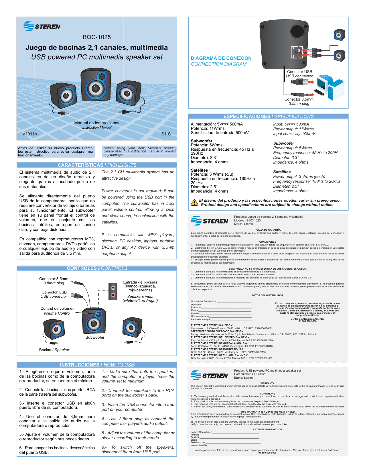 Bocinas Para Pc/laptop Con Control De Volumen | Boc-068 Steren BOC-068