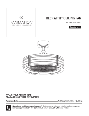Fanimation Beckwith Fp7964 Owner S Manual Manualzz Fanimation Beckwith Fp7964 Owner S, Beckwith Ceiling Fan
