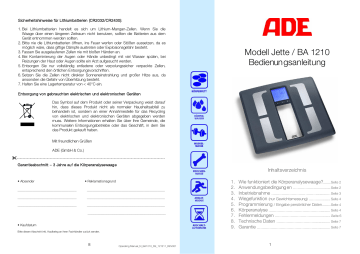 ADE BA 1210, BA 1210 Jette Manual de usuario | Manualzz