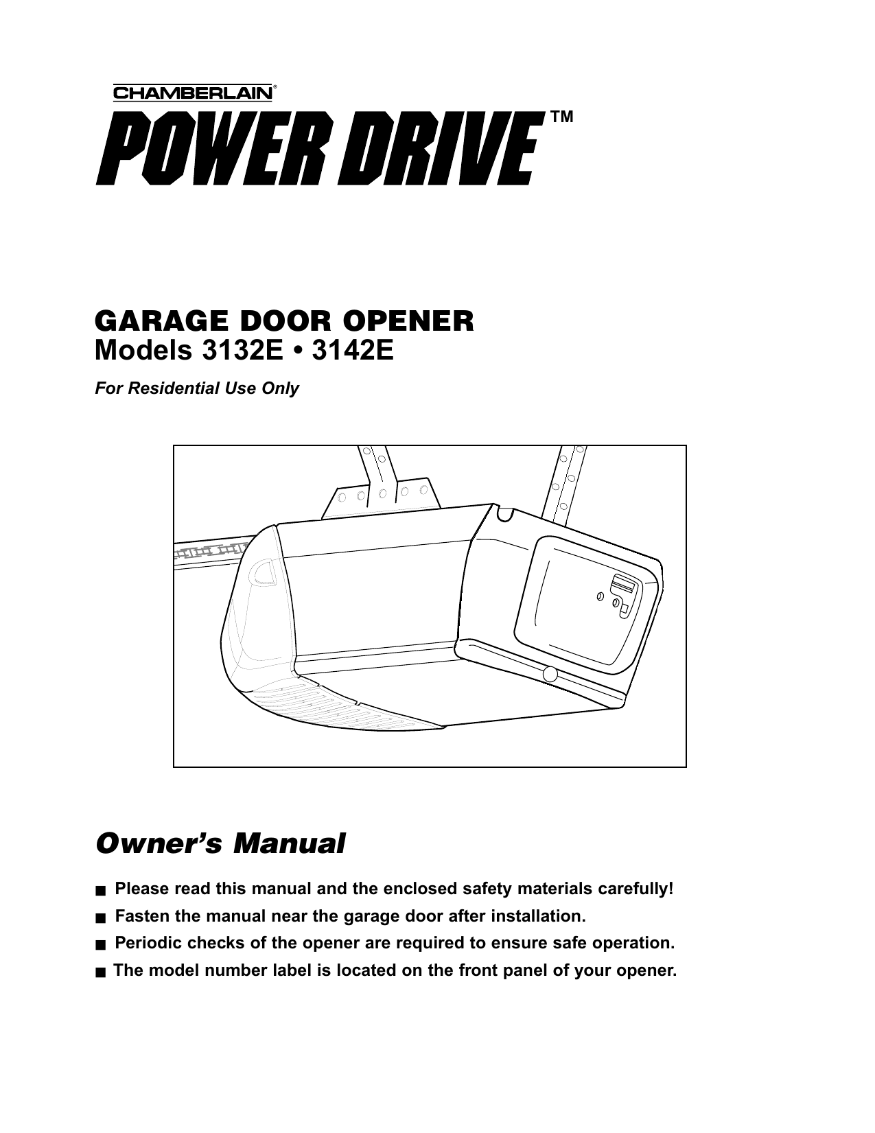 Chamberlain Power Drive 3132E Owner's Manual Manualzz
