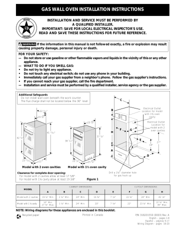 GAS WALL OVEN INSTALLATION INSTRUCTIONS | Manualzz