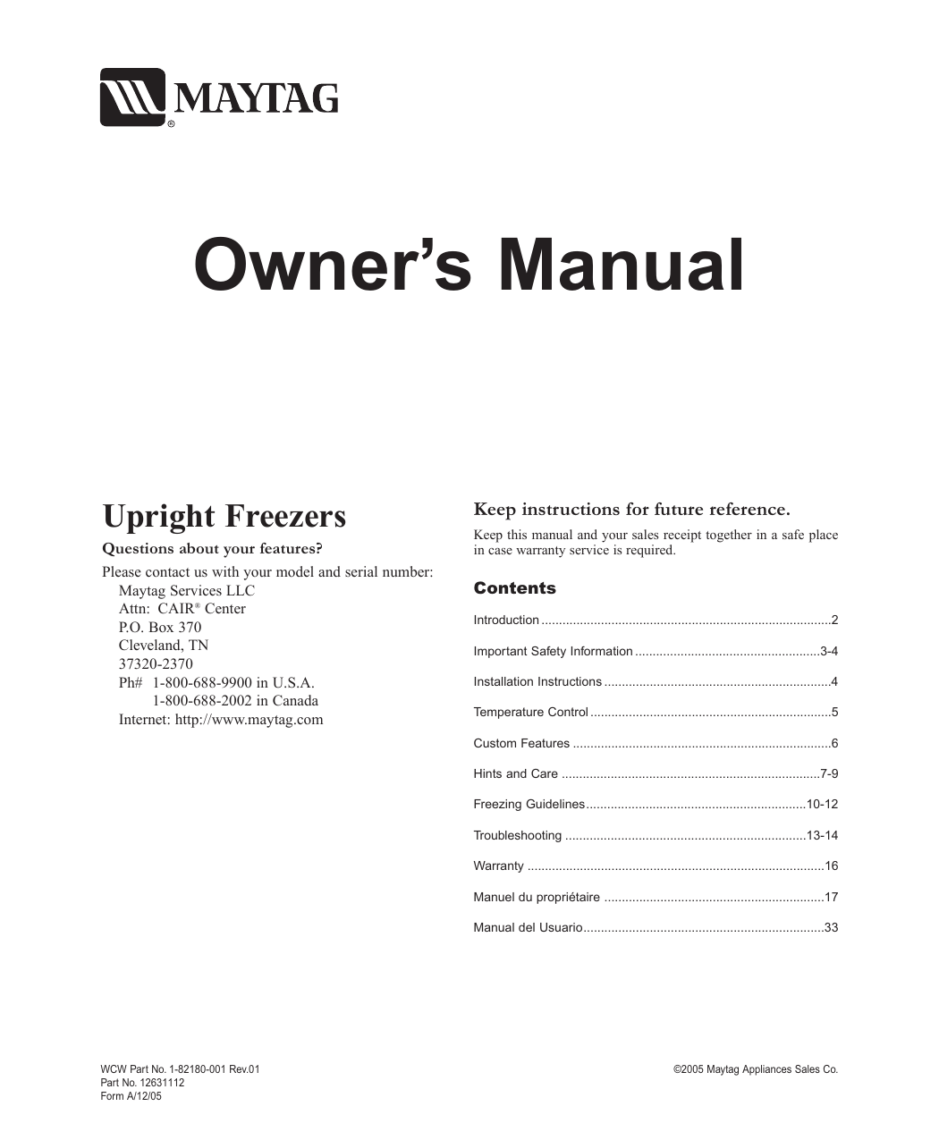 Maytag upright freezers Owner's Manual Manualzz