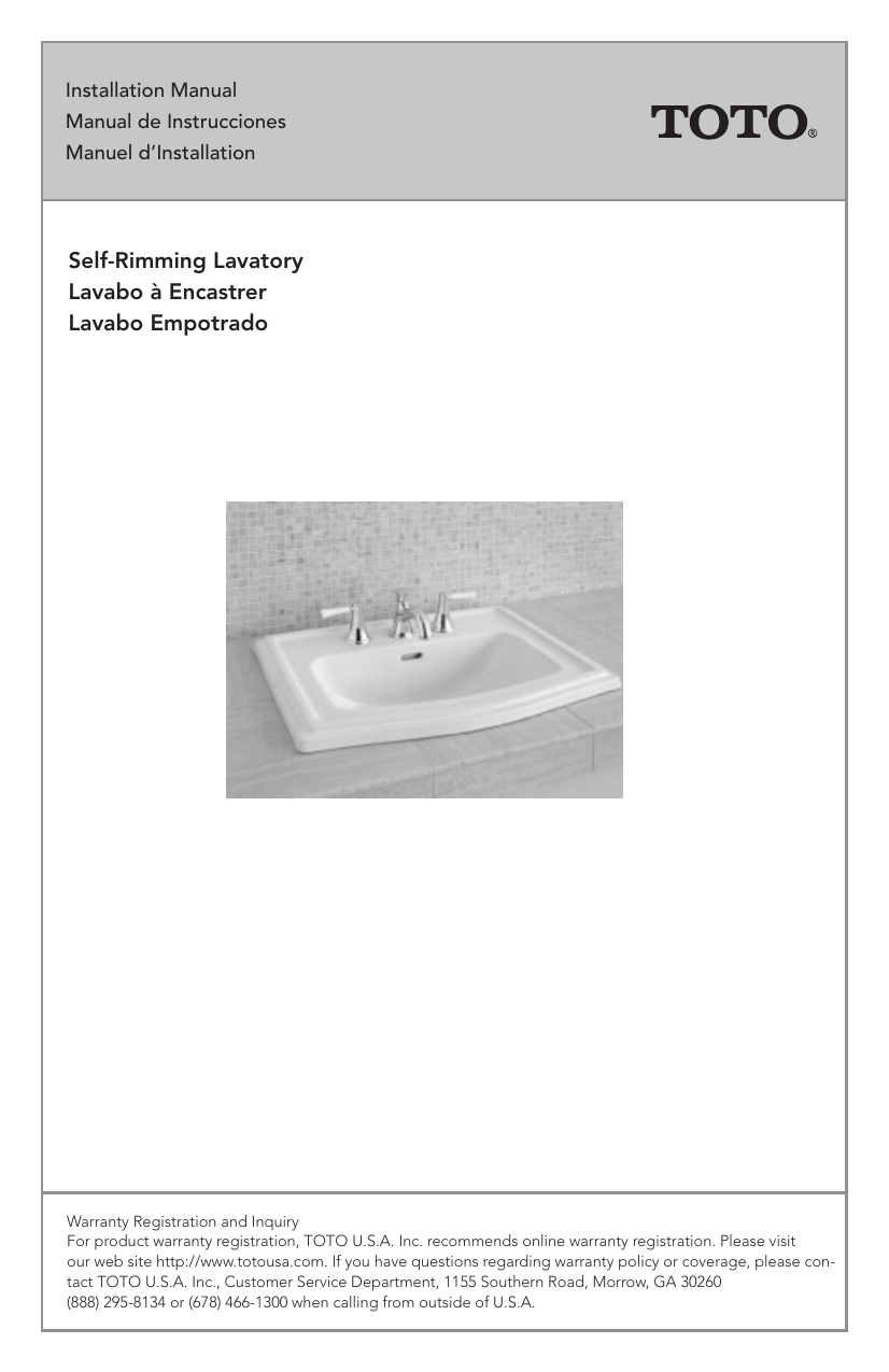 Toto 01 Clayton 25 x 181/4 in. 1Hole Vitreous China SelfRimming