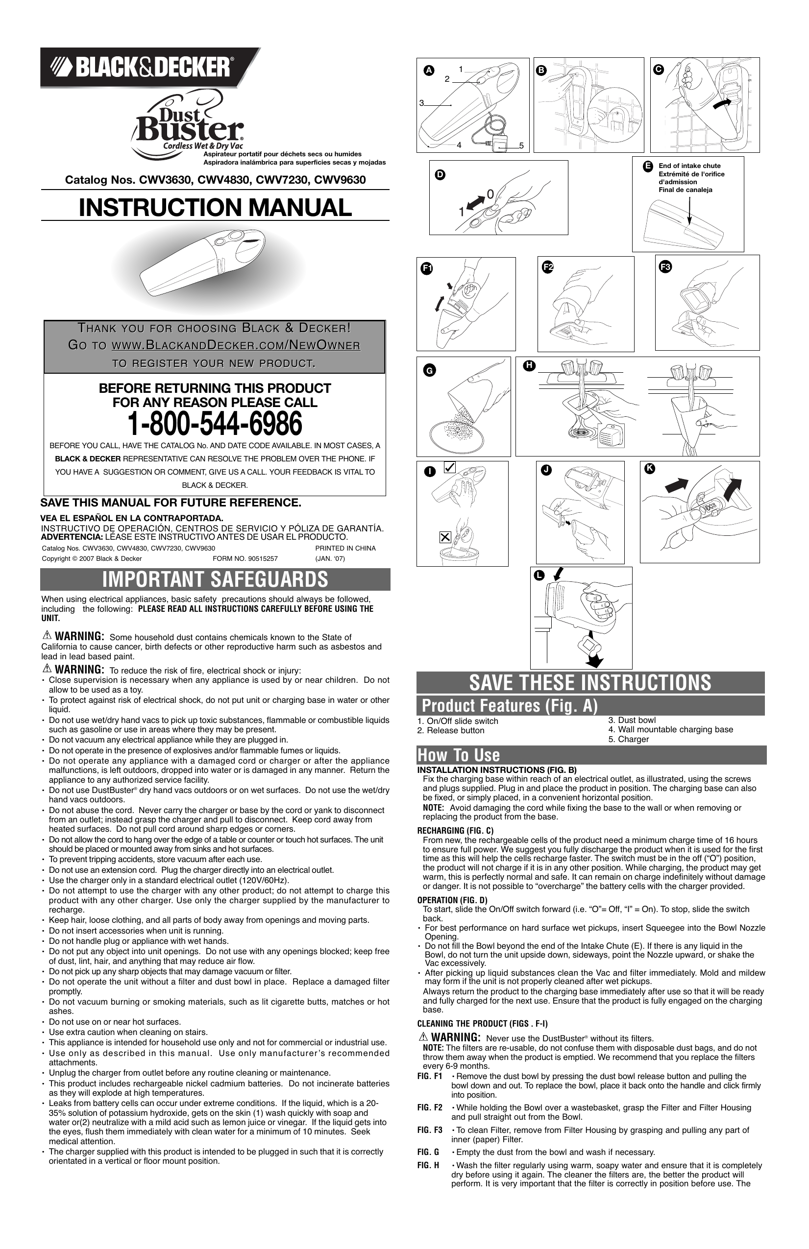 Black Decker CWV9630 9.6v handvac Instruction manual Manualzz