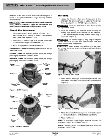 RIDGID No. 65R-C Manual Receding Threader Instruction Sheet | Manualzz