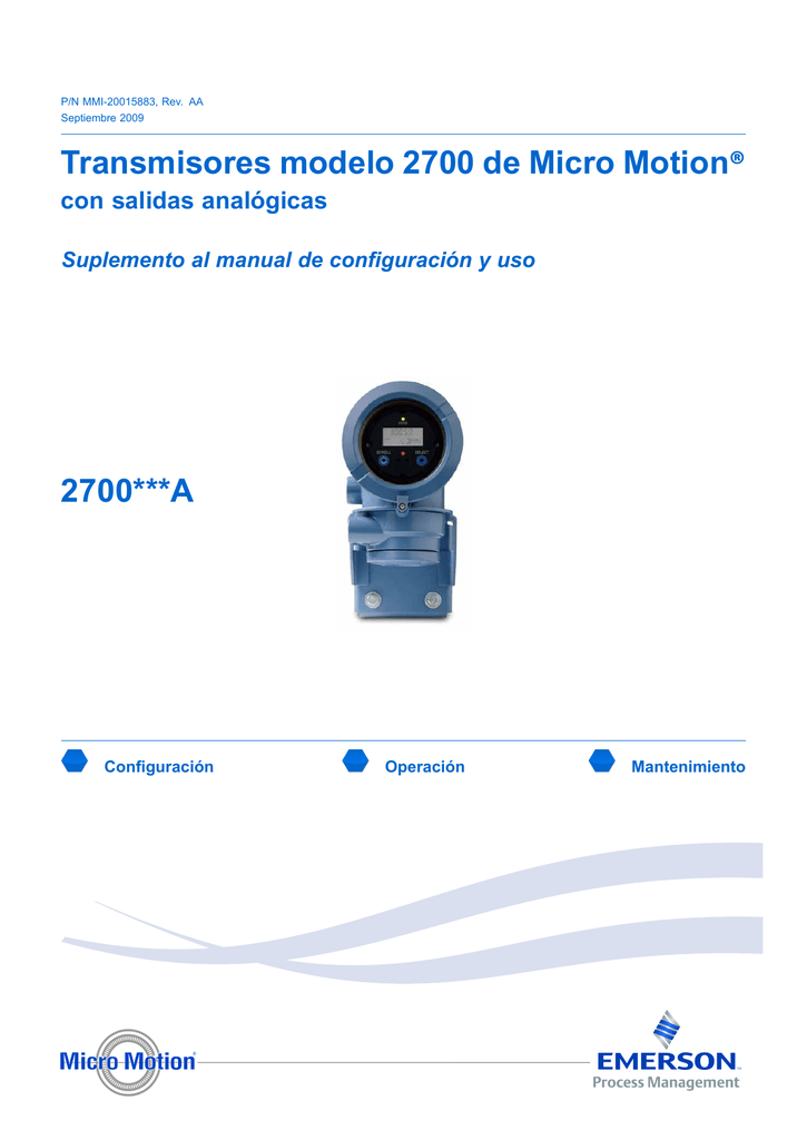 Micro Motion Transmisores modelo 2700 con salidas analógicas User guide