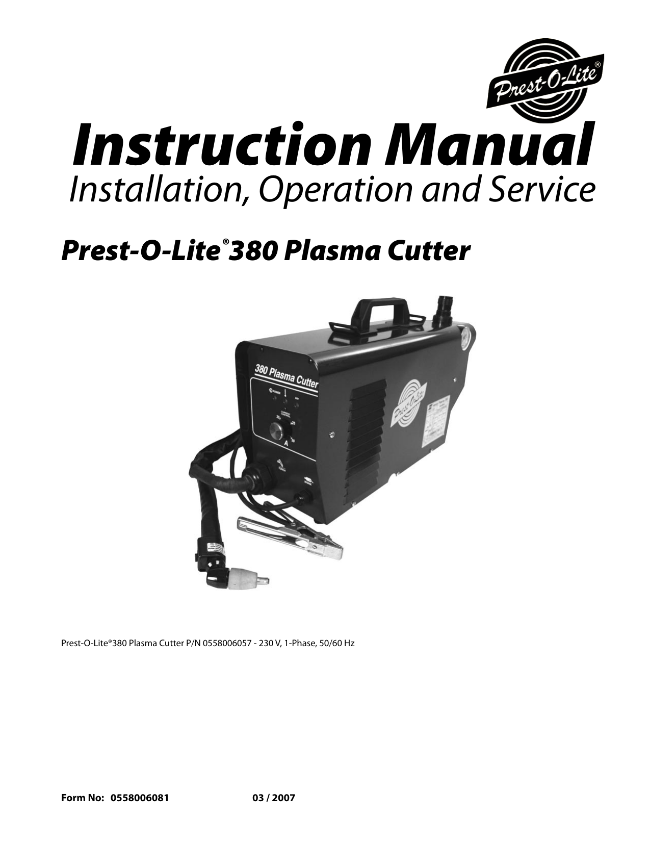 ESAB PrestOLite® 380 Plasma Cutter Instruction manual Manualzz