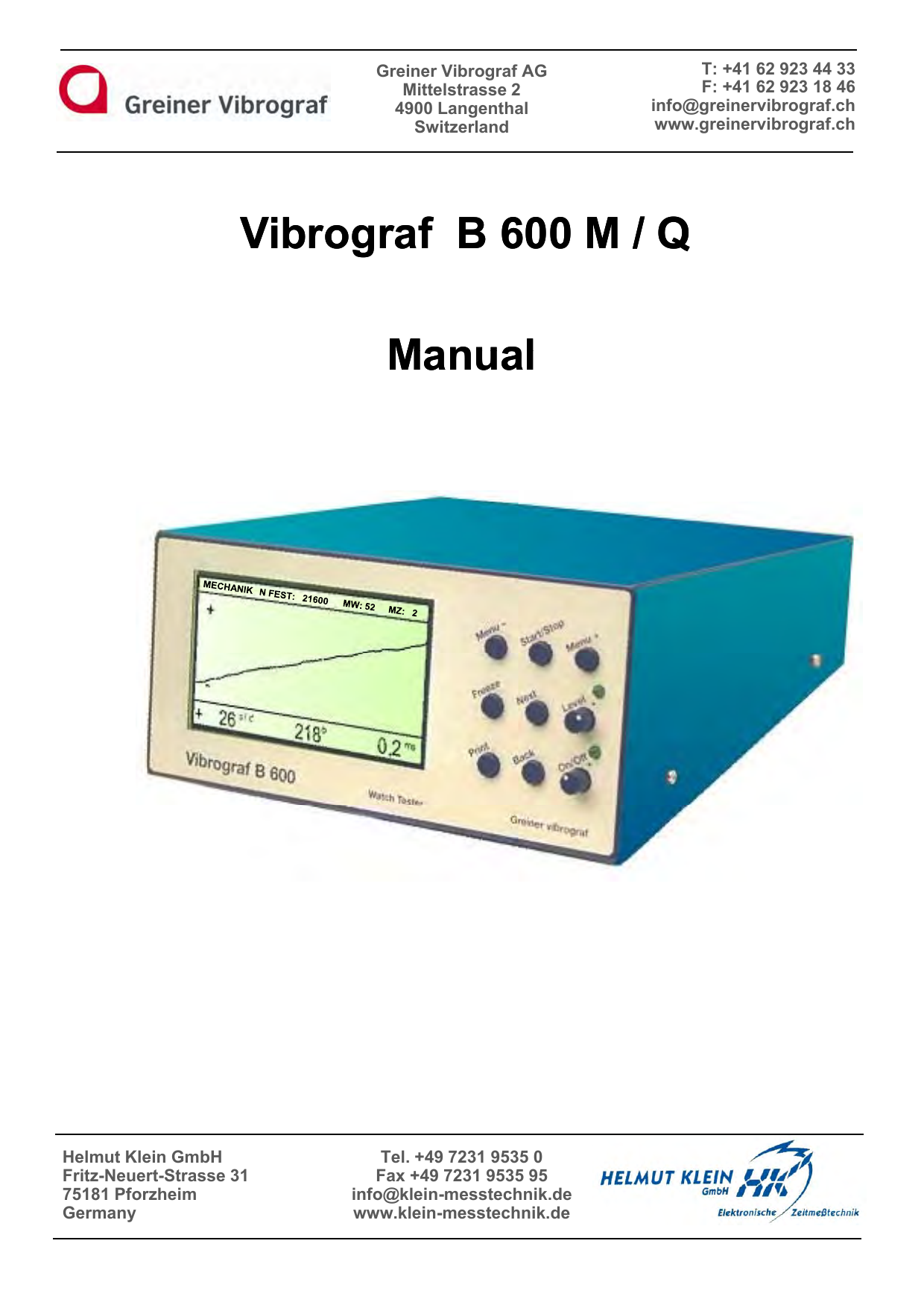 Vibrograf B 600 M / Q Manual Manualzz