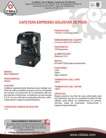 Cafetera goldstar de pods [06301070] | Manualzz