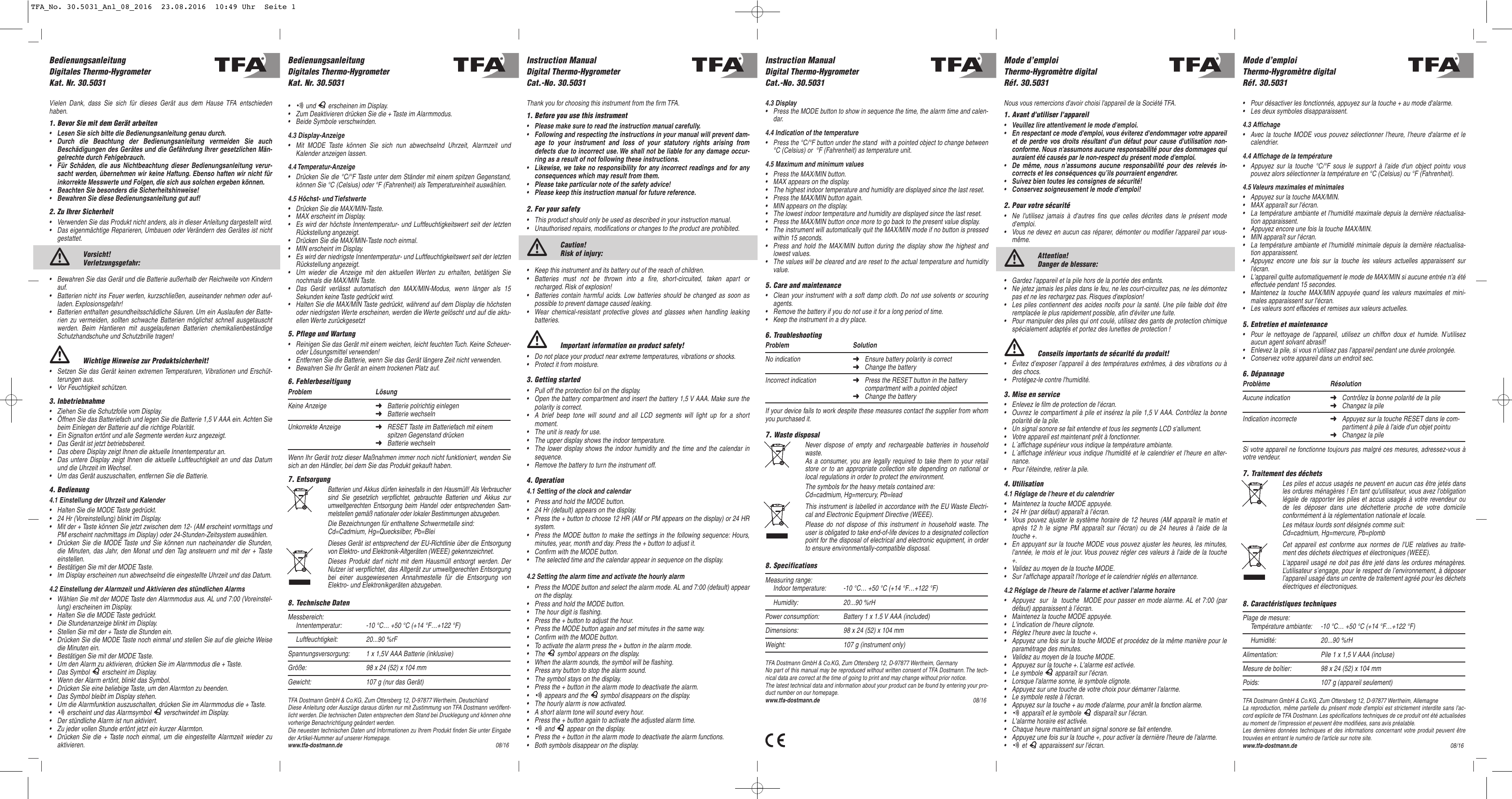 Tfa Digital Thermo Hygrometer User Manual Manualzz