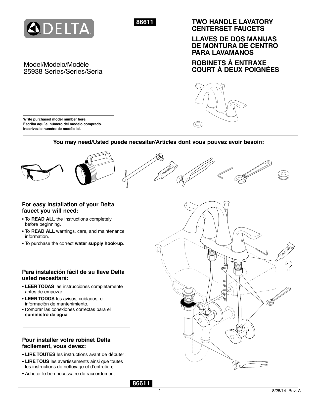 Two Handle Lavatory Centerset Faucets Llaves De Manualzz