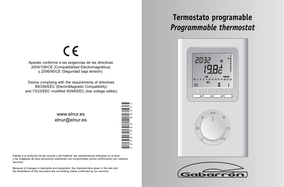 Gabarrón CTP10 wired digital programmable room thermostat User's Manual Manualzz