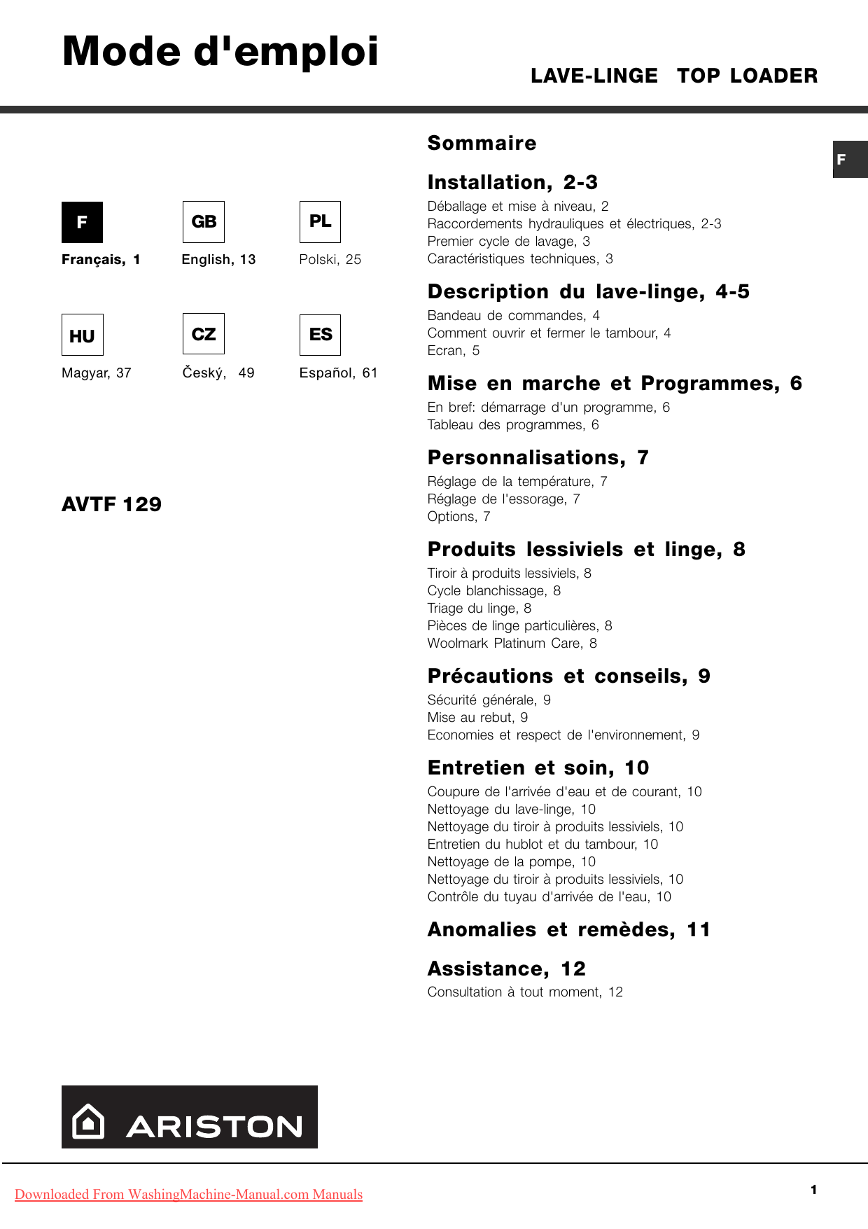 Hotpoint Ariston Avtxf 129 User Guide Manuals Pdf Manualzz Hotpoint Ariston Avtxf 129 User Guide Manuals Pdf Manualzz