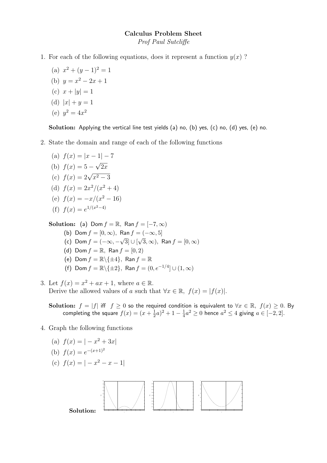 Calculus Problem Sheet Prof Paul Sutcliffe 1 For Each Of The Manualzz