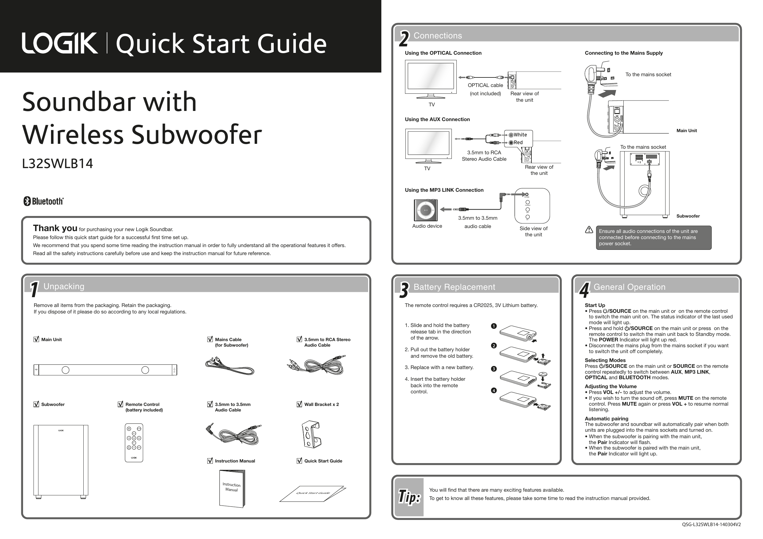 logik soundbar with wireless subwoofer
