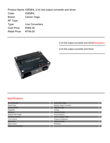 NEW Cerwin Vega 2 Channel Line Output Converter with Line Driver IOEMHL 