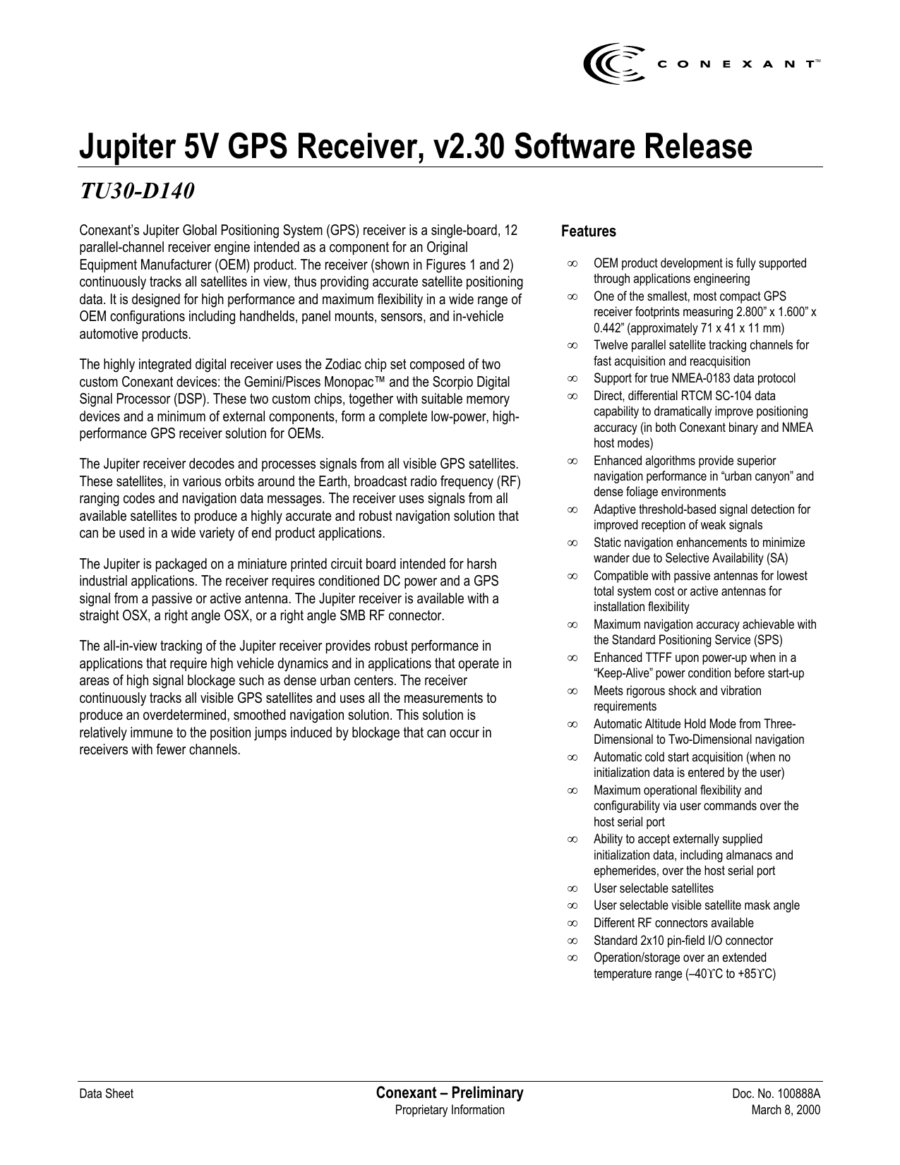 Jupiter 5V GPS Receiver, v2.30 Software Release Manualzz