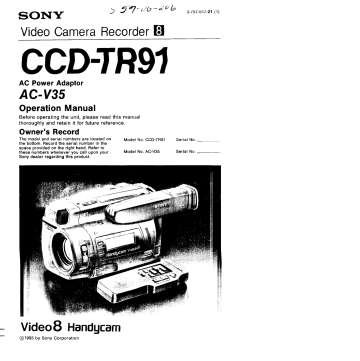 Sony CCD-TR91 8mm Camcorder Owner's Manual | Manualzz