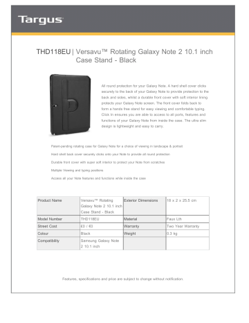 THD118EU| Versavu™ Rotating Galaxy Note 2 10.1 inch Case | Manualzz