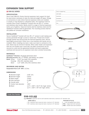 Sioux Chief Expansion Tank Support Kit Spec Sheet | Manualzz