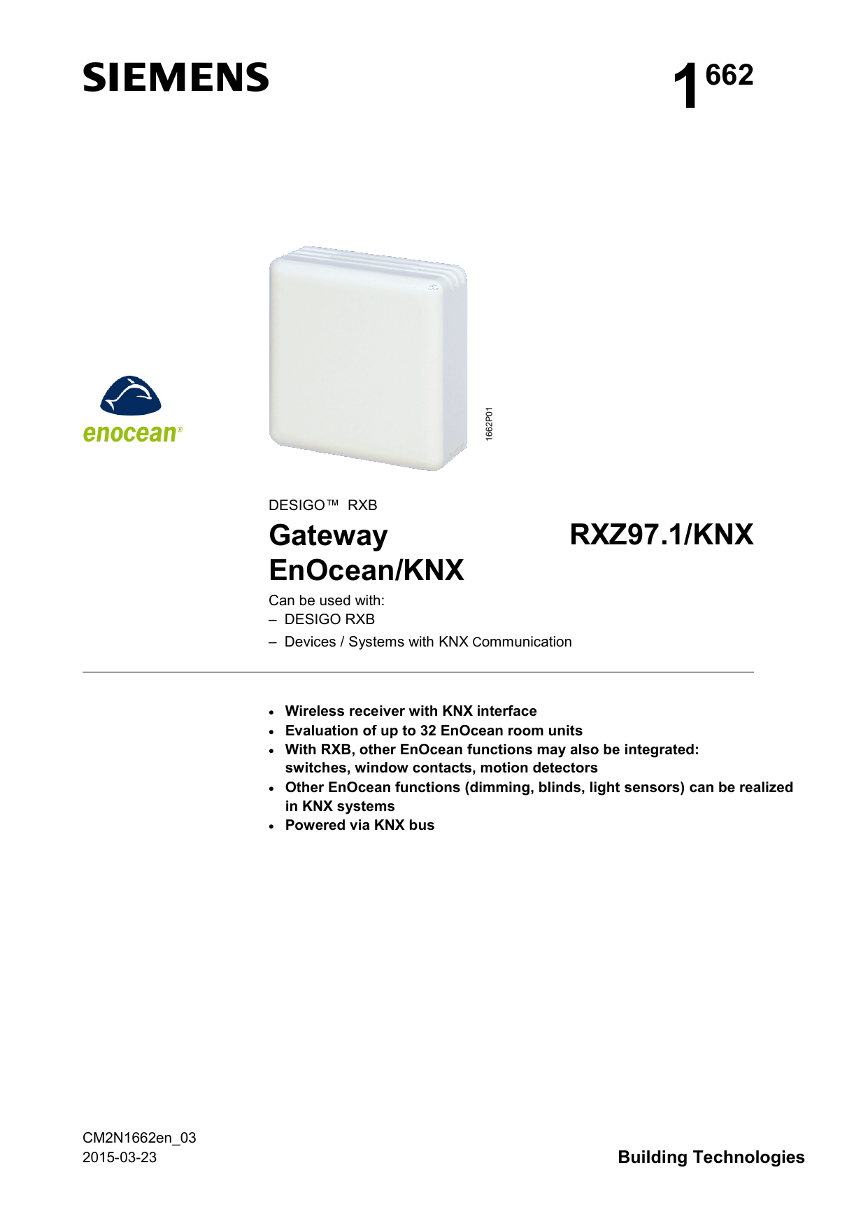 Gateway Enocean Knx Rxz97 1 Knx Datasheet N1662 Manualzz