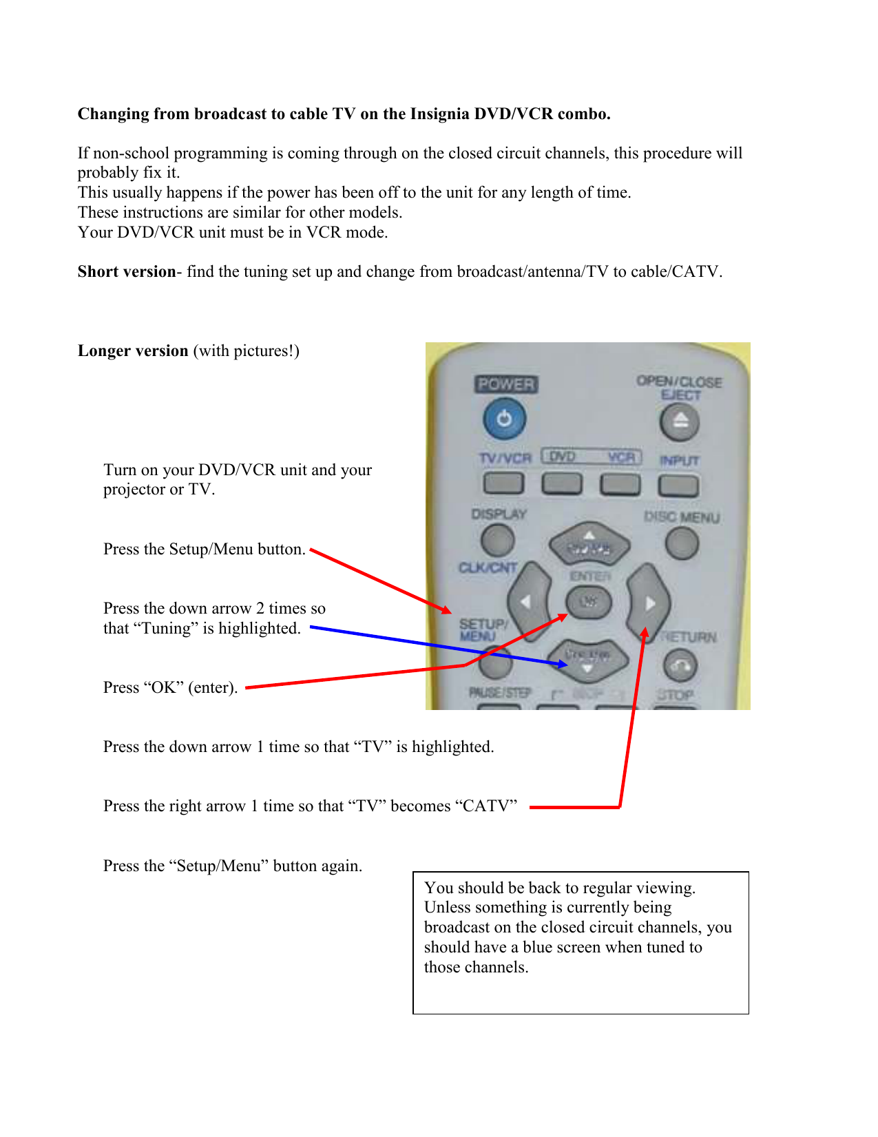 Changing From Broadcast To Cable Tv On The Insignia Dvd Vcr Manualzz