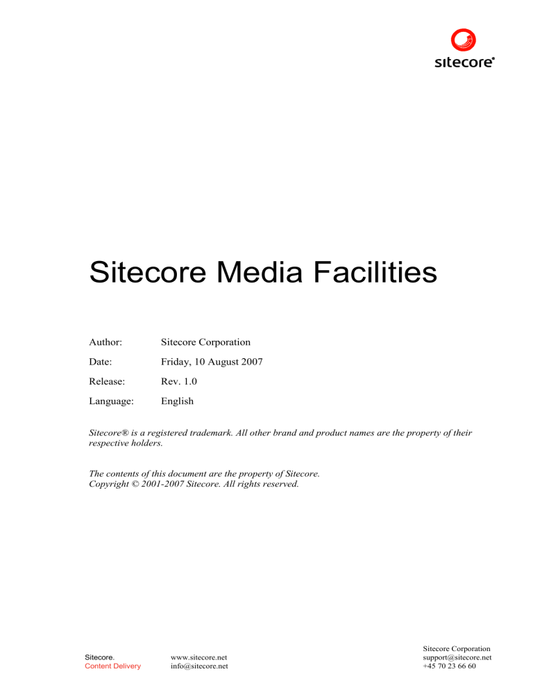 Sitecore Media Facilities - the Sitecore Developer Network | Manualzz