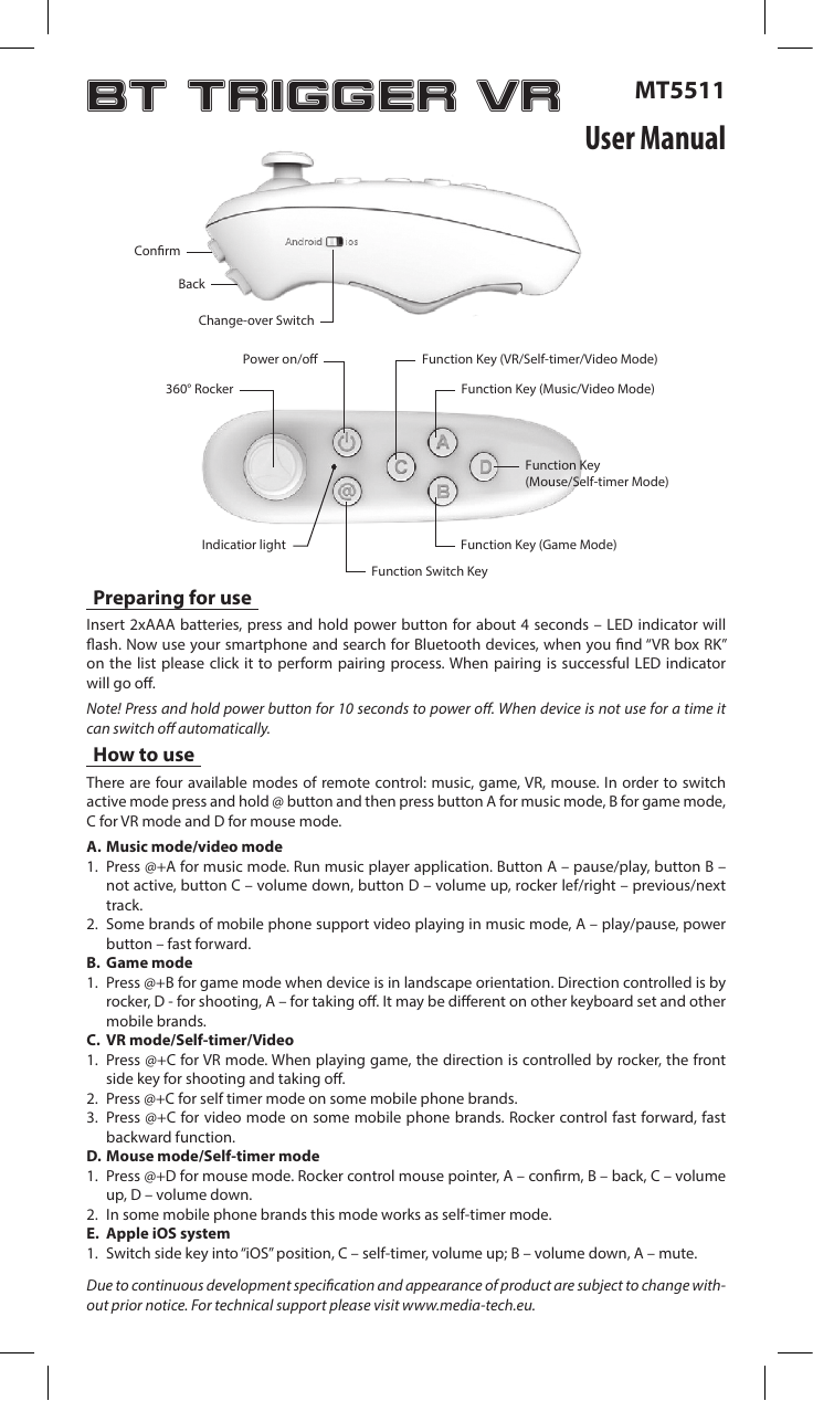 Bt Trigger Vr Media Tech Manualzz